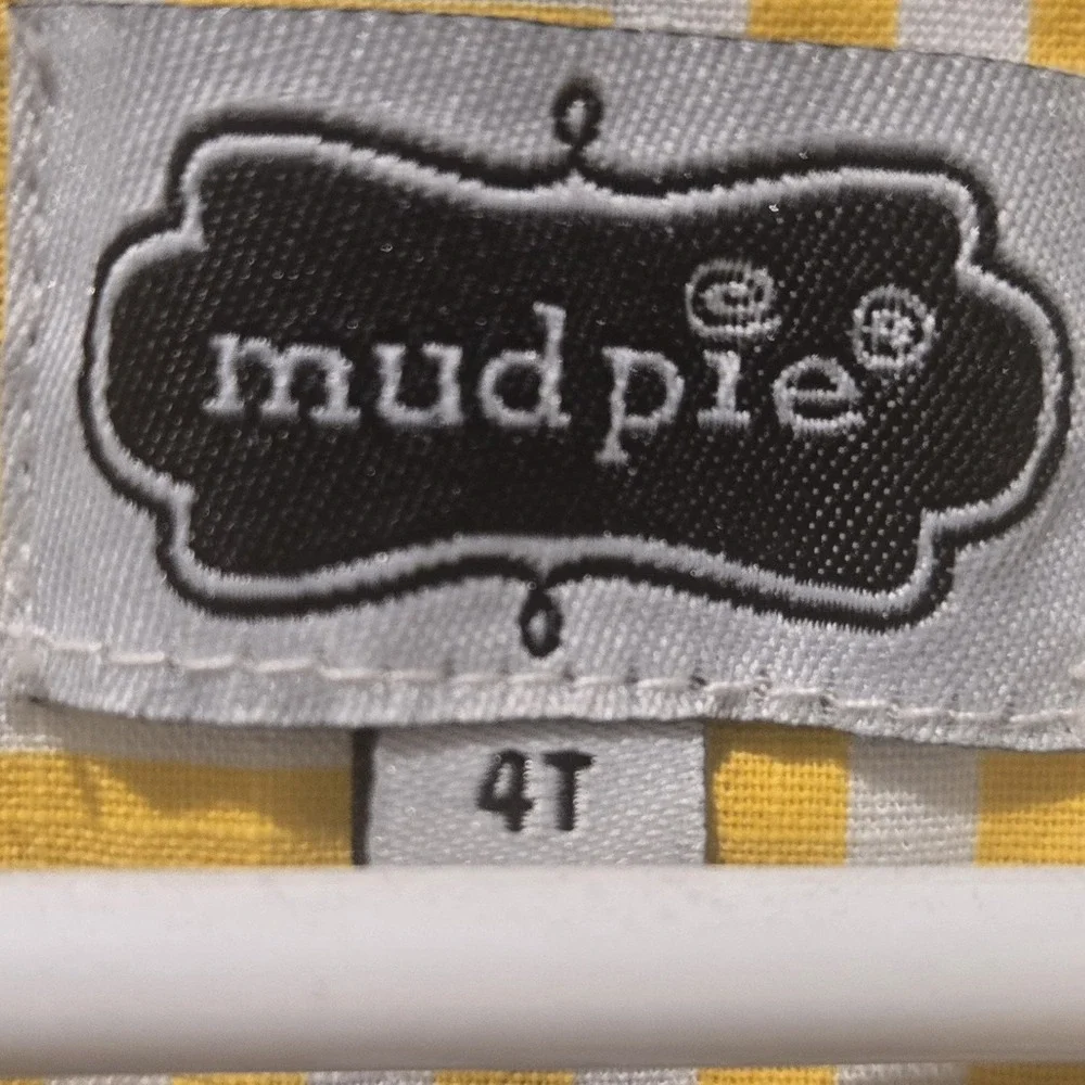 Mudpie Tunic Dress Swim Cover-up Blue and Yellow Girls 4T Pompoms‎ Geometric